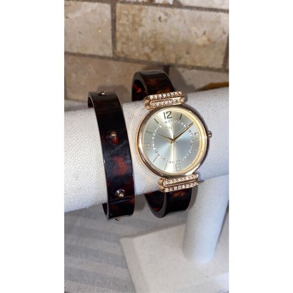 Vintage Jones New York Tortoise Shell Cuff Watch Set - Picture 2 of 12